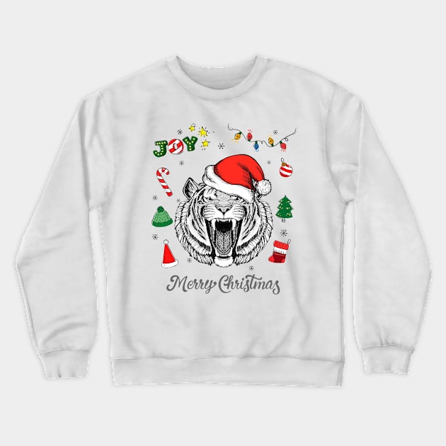 Merry Christmas Angry Tiger Crewneck Sweatshirt by DISOBEY